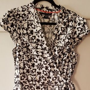 Cotton wrap dress b&w print